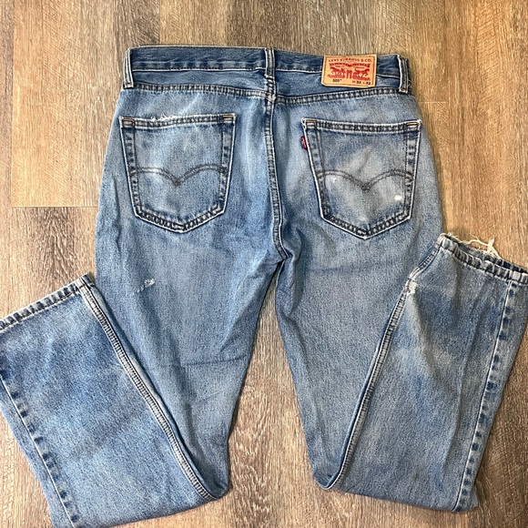 Levi's 505 Distressed Blue Straight Leg Jeans W32 L32 - Picture 2 of 10
